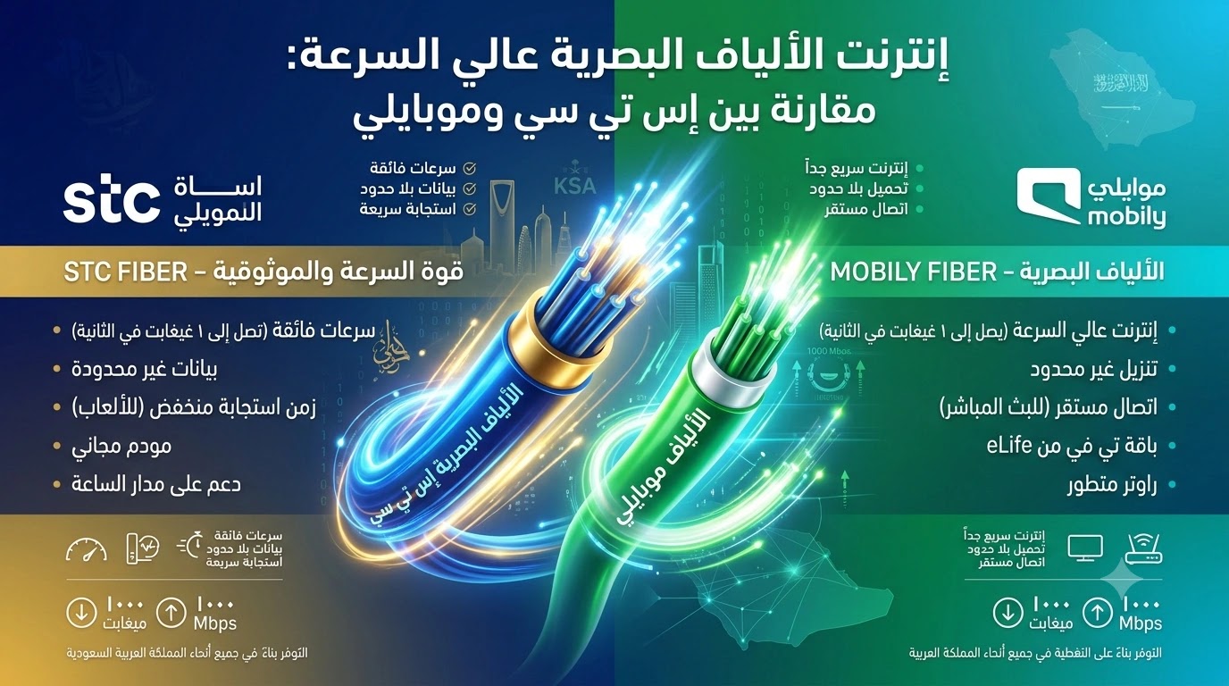 مقارنة stc بيتي فايبر وموبايلي ألياف 2026 | أيهما أفضل لبيتك؟